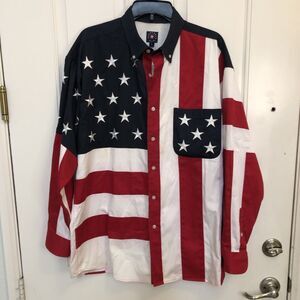 Panhandle Slim Western Shirt Mens Large American Flag Button Down Canvas EUC